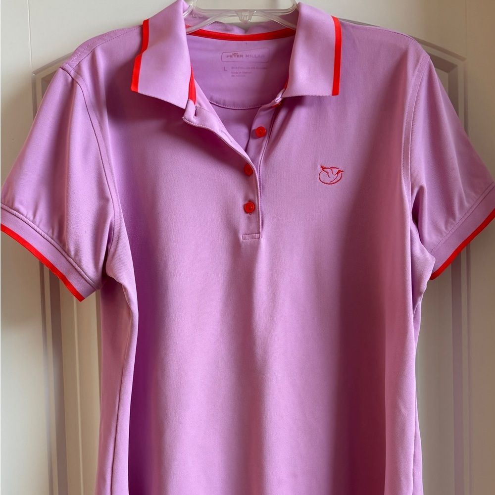 Peter Millar Pink and Coral Golf Shirt, sz L